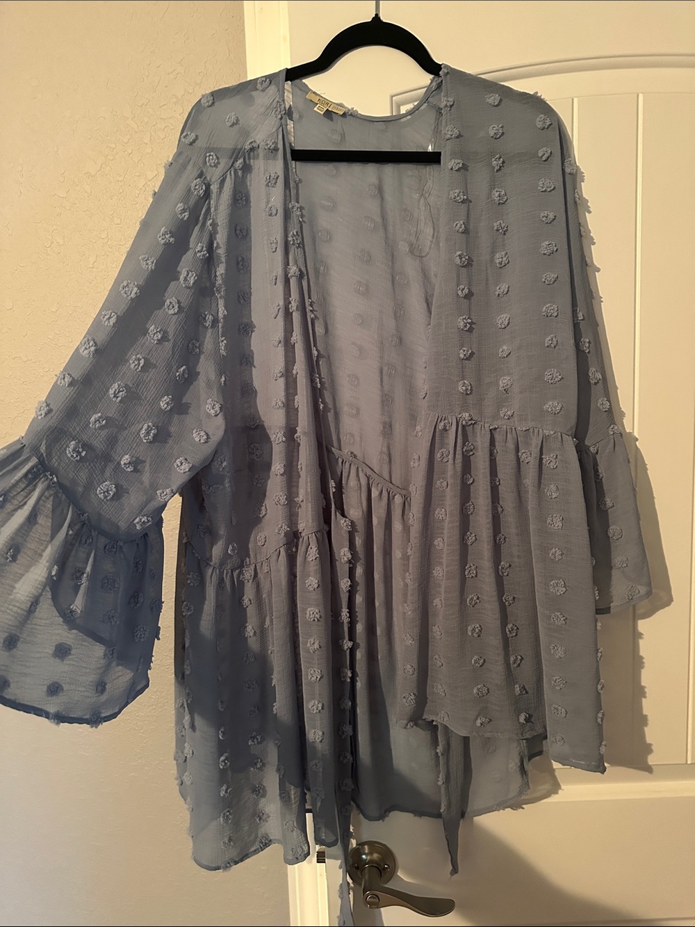 Kori Dusty Blue Sheer Textured Open Front Jacket